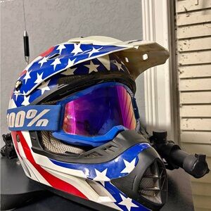 Patriotic Motocross Helmet with Goggles & wireless earphone